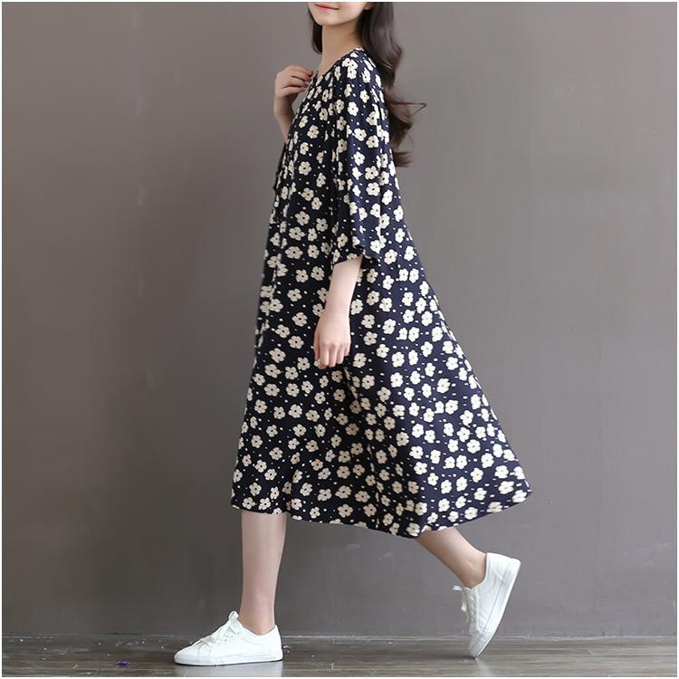 Retro Daisy Print Oversize Cotton Dresses Half Sleeve Cotton Sundress Traveling Dresses Plus Size ( Limited Stock) - Omychic