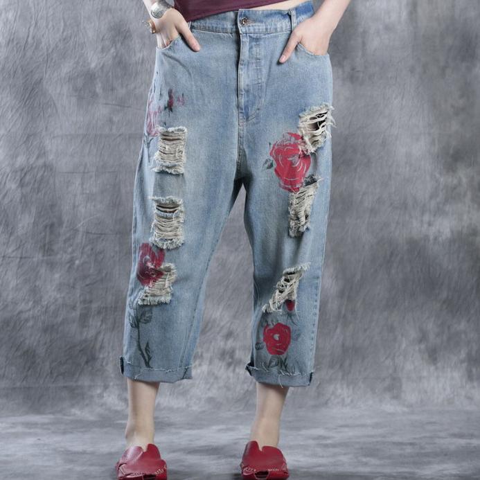 Ripped Jeans plus size denim pants  fall - Omychic