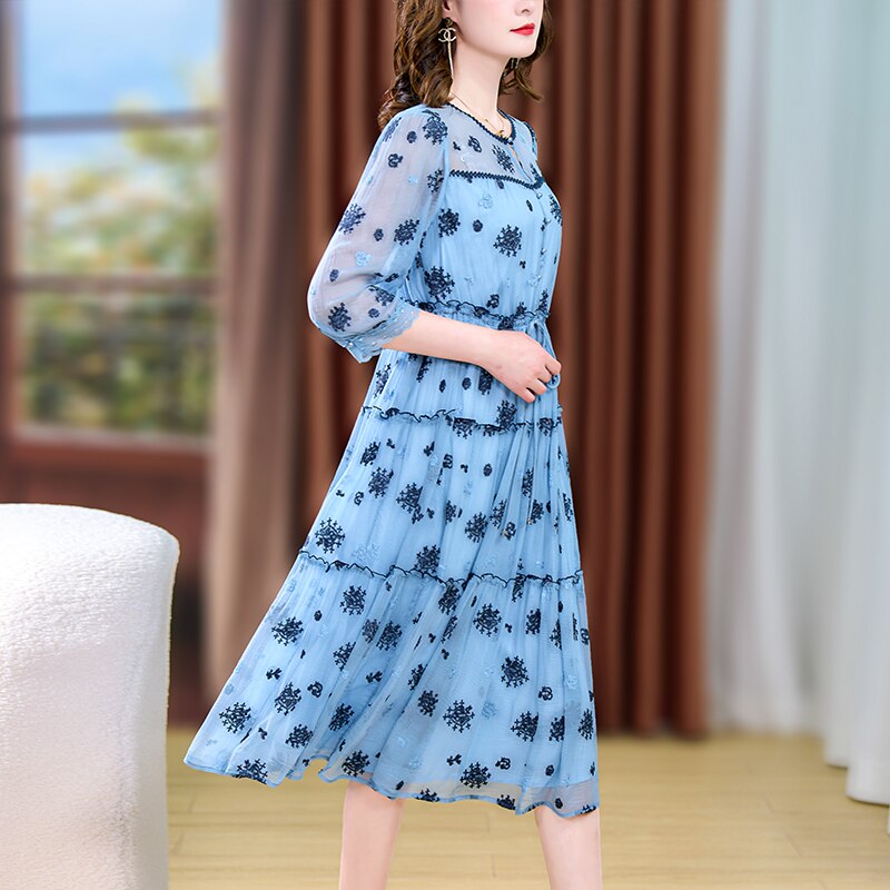 Vintage Floral Embroidery Elegant Bodycon Party Dress