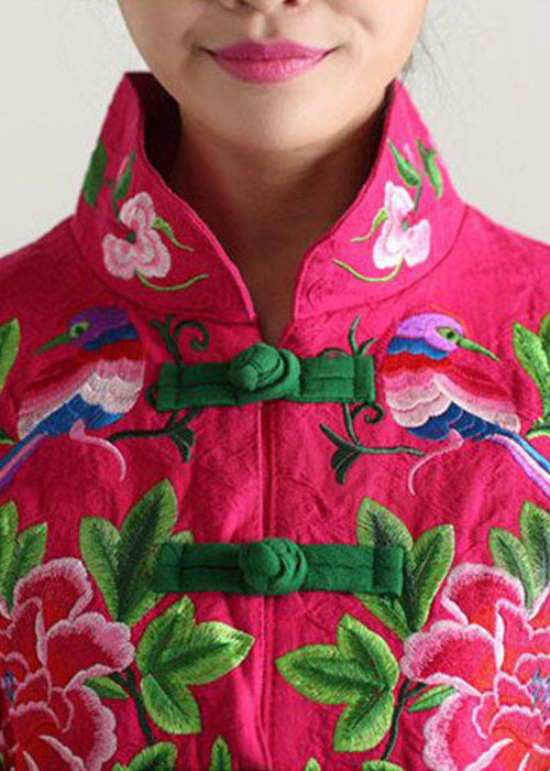 Rose Cotton Coat Outwear Mandarin Collar Embroideried Fall