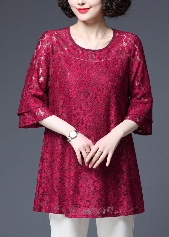 Rose Hollow Out Patchwork Lace Top Half Sleeve