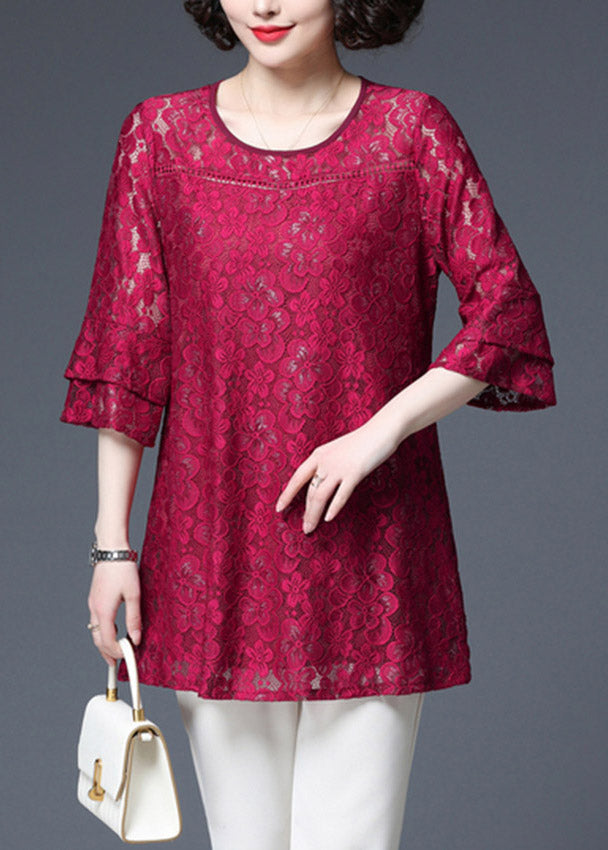 Rose Hollow Out Patchwork Lace Top Half Sleeve