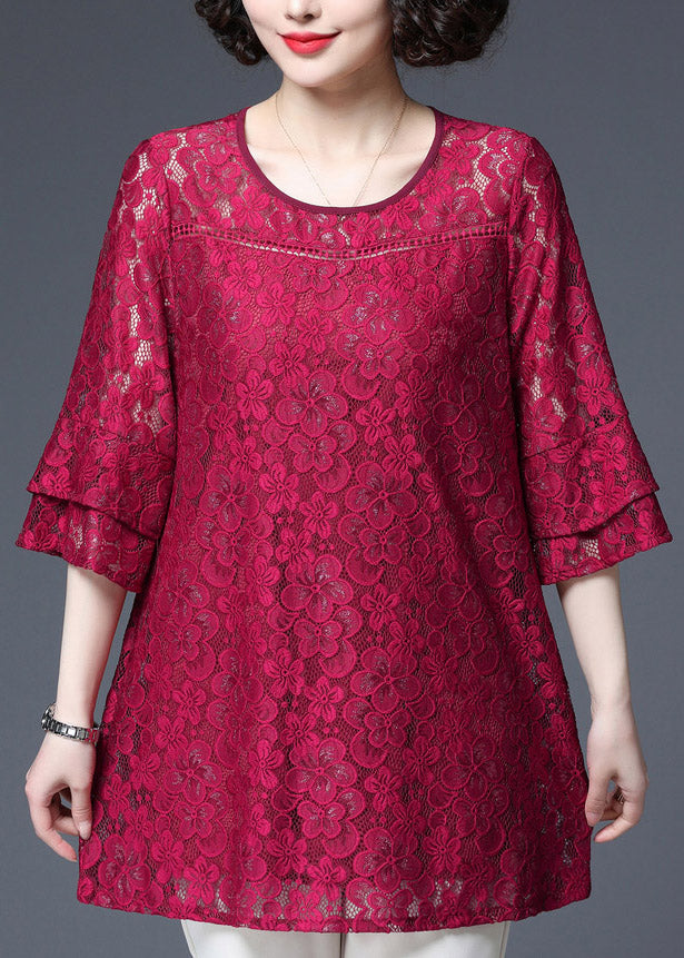 Rose Hollow Out Patchwork Lace Top Half Sleeve