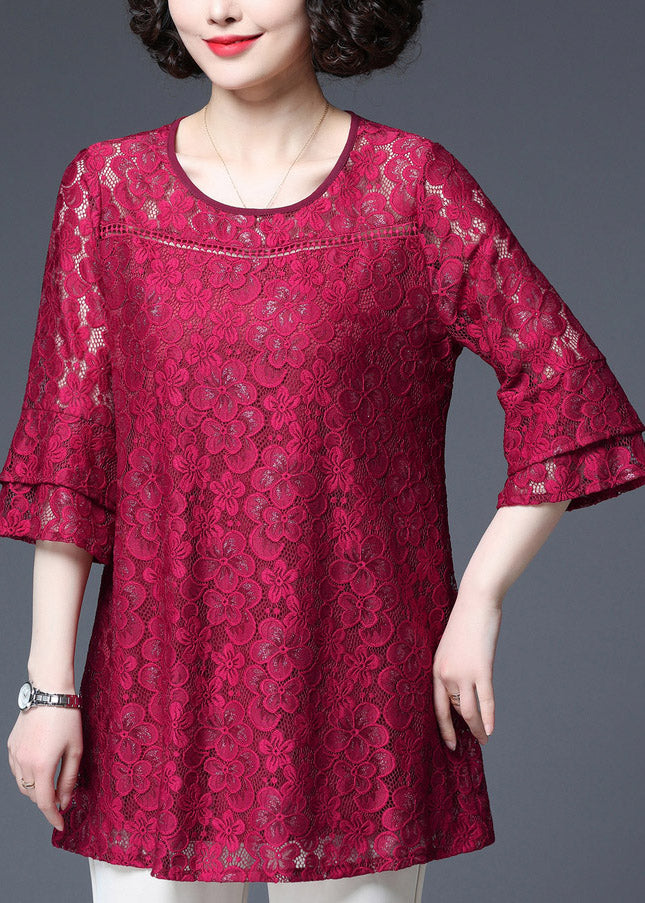 Rose Hollow Out Patchwork Lace Top Half Sleeve