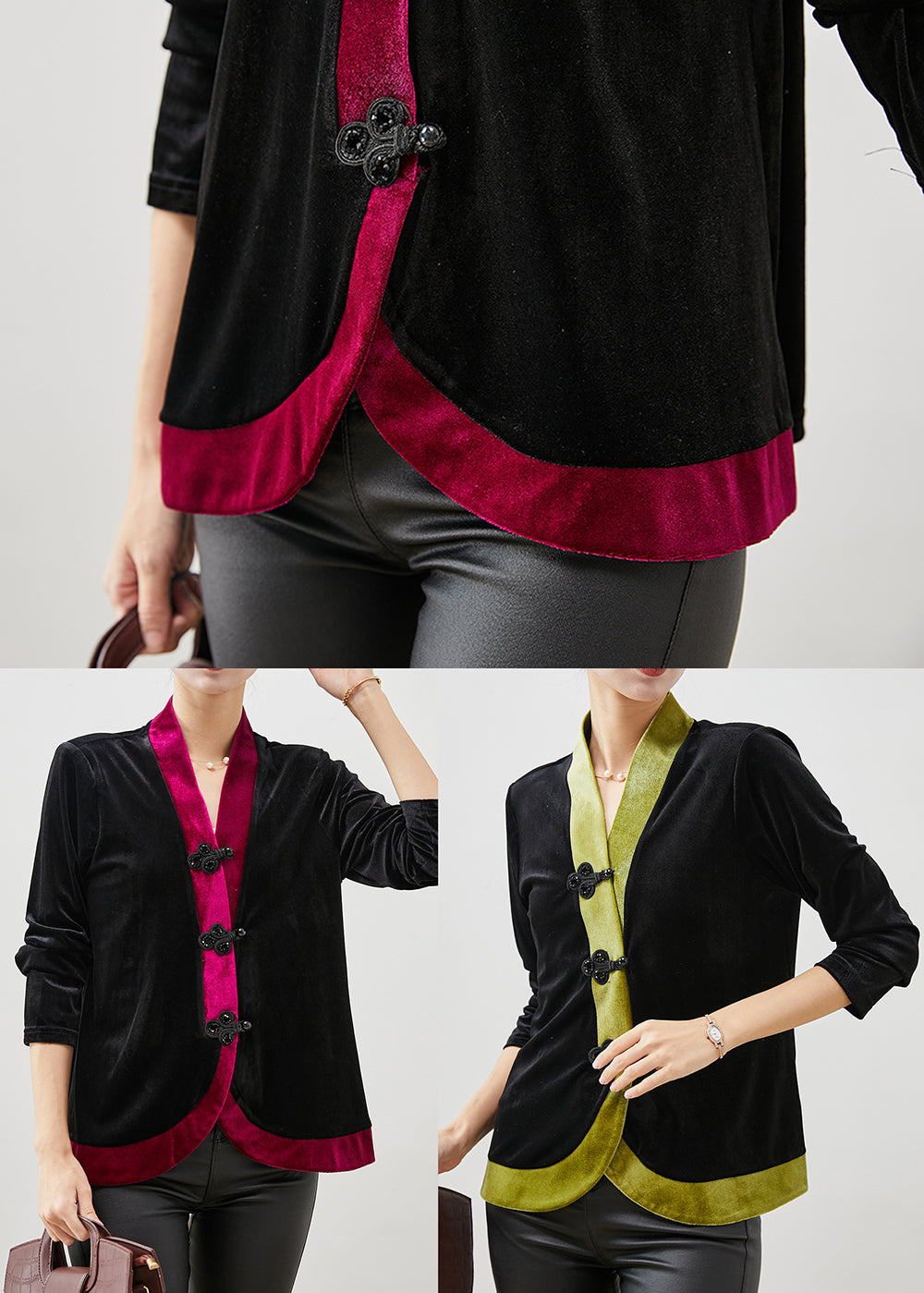 Rose Patchwork Silk Velour Blouse Chinese Button Spring