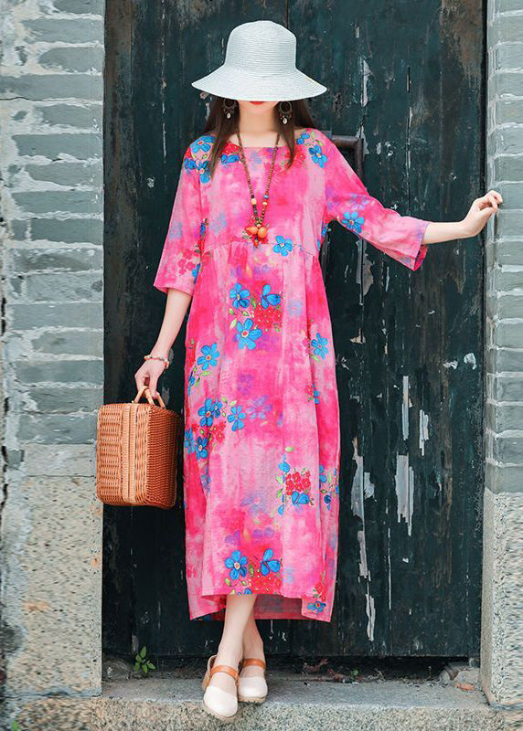 Rose Print Cotton Long Dresses Oversized Exra Large Hem Summer