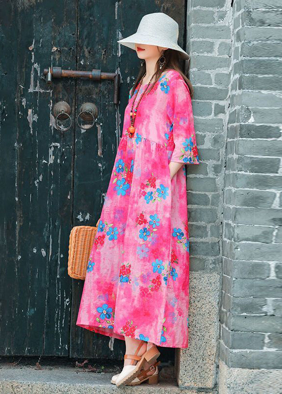 Rose Print Cotton Long Dresses Oversized Exra Large Hem Summer