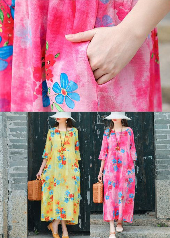 Rose Print Cotton Long Dresses Oversized Exra Large Hem Summer