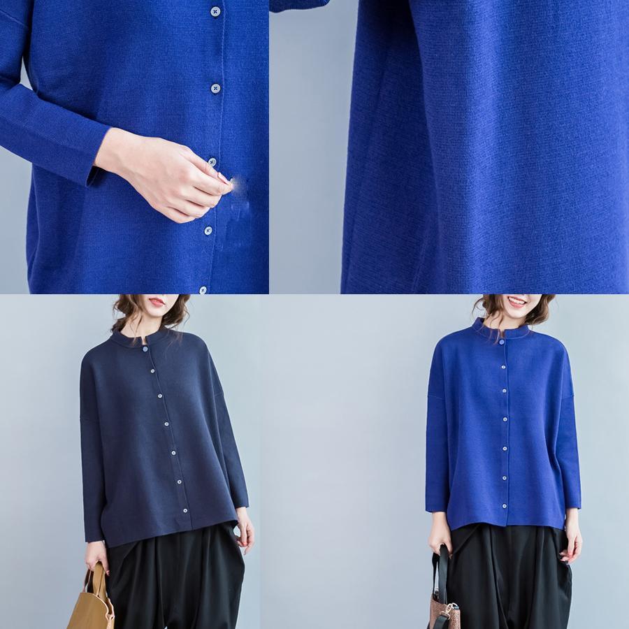 Royal blue cashmere knit cardigan short woolen coat - Omychic