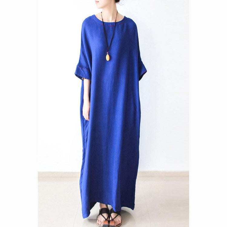 Royal blue half sleeve linen caftans spring dresses Super Plus Size clothing - Omychic