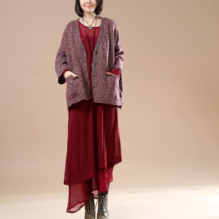 Ruby V neck plus size knit jackets sweaters coats - Omychic