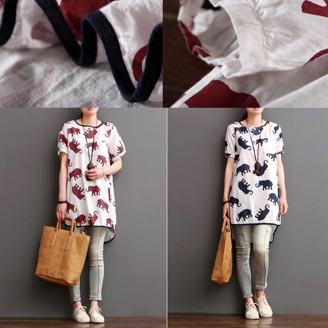 Ruby elephant print linen shirt blouse summer dress plus size - Omychic