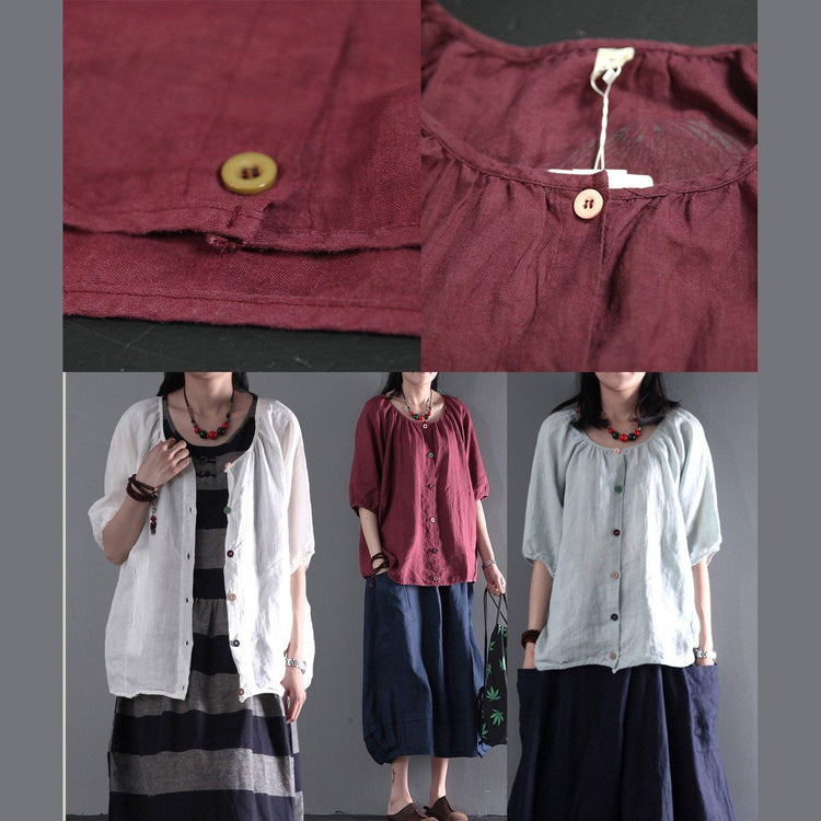 Ruby linen women cardigan short coat half sleeve blouse shirt print at back - Omychic