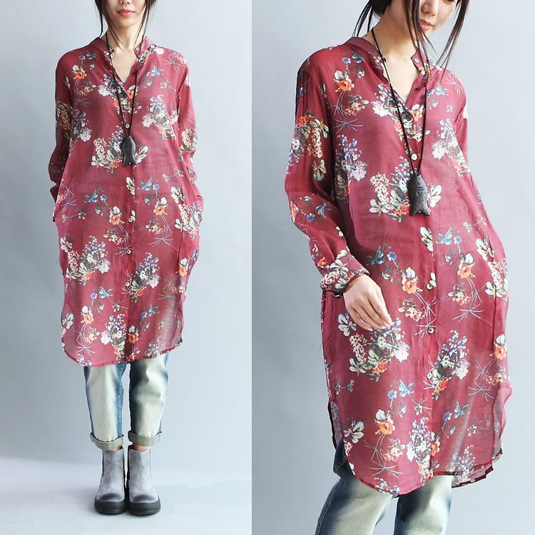 Ruby print silk dresses oversize tunic cotton blouses shift dresses - Omychic