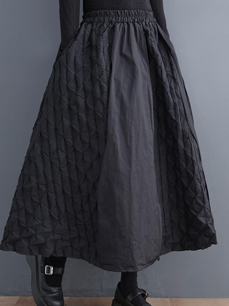 Loose Patchwork Vintage Elastic Waist A-line Skirt