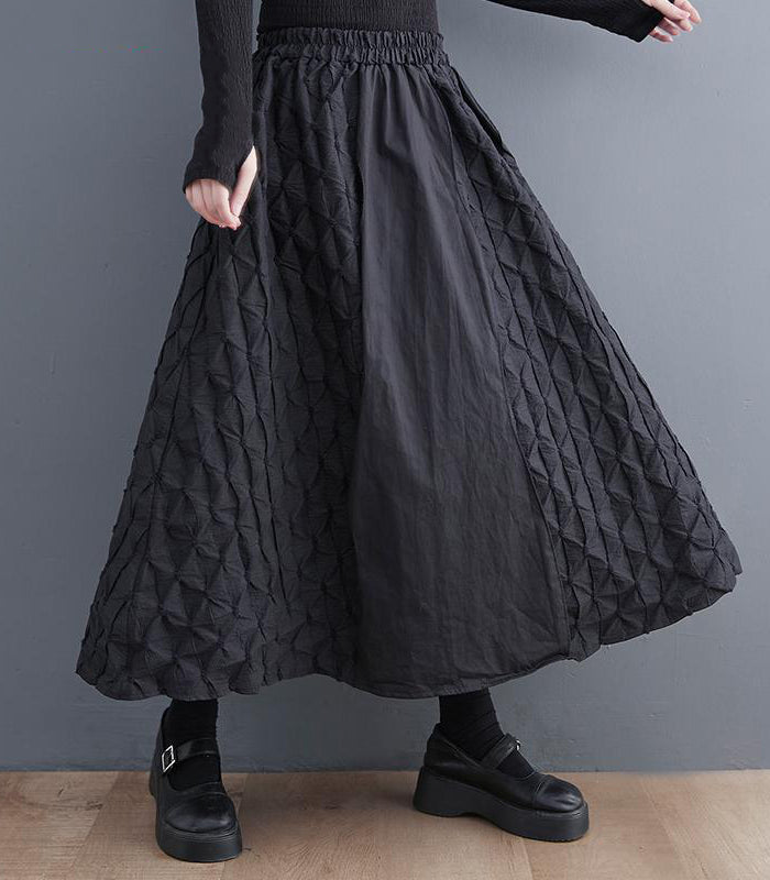 Loose Patchwork Vintage Elastic Waist A-line Skirt