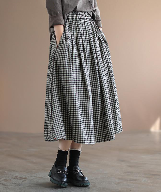 Retro Plaid Elastic Waist Mid-length A-line Skirt