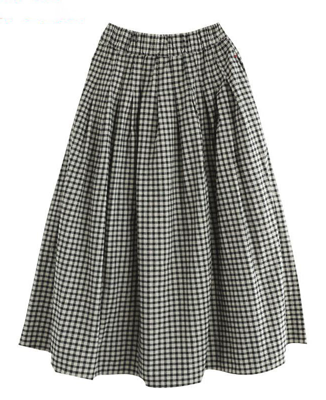 Retro Plaid Elastic Waist Mid-length A-line Skirt