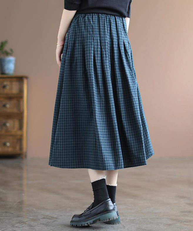 Retro Plaid Elastic Waist Mid-length A-line Skirt