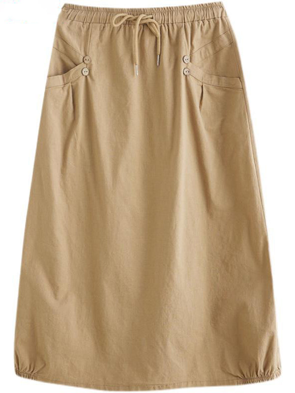 Literary Retro Loose Vintage Solid A-line Skirt