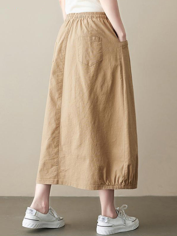 Literary Retro Loose Vintage Solid A-line Skirt