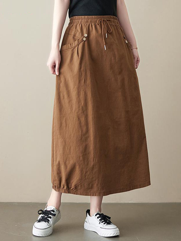 Literary Retro Loose Vintage Solid A-line Skirt