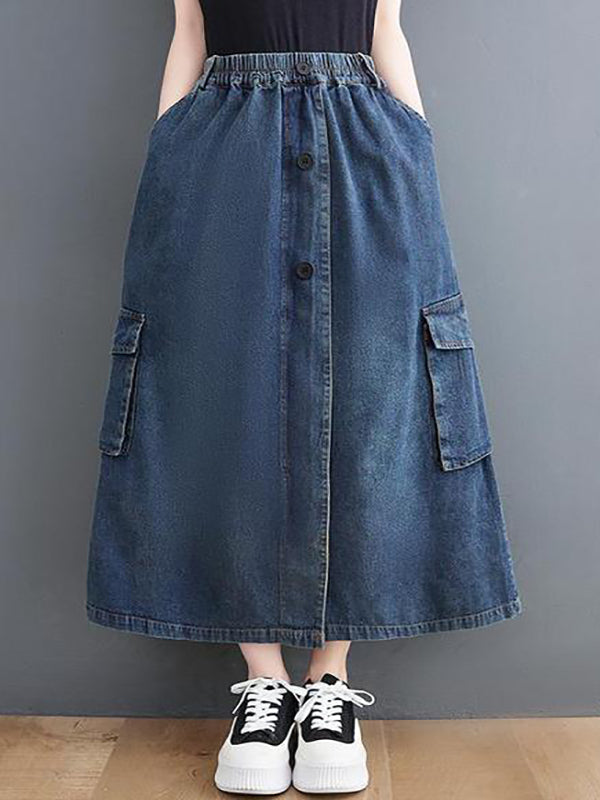 High Waist Casual Vintage Denim Skirt