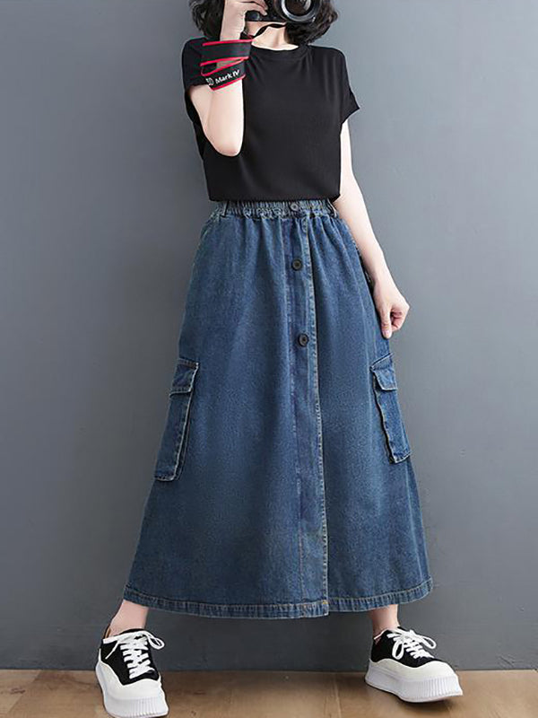 High Waist Casual Vintage Denim Skirt
