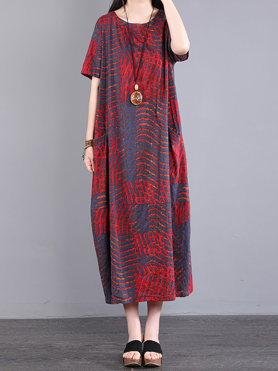 Summer Casual Stripe Dot Loose Cotton Long Dress