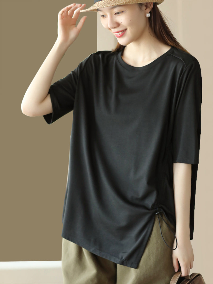 Women Casual Irregular Adjustable Hem Solid Summer Tops