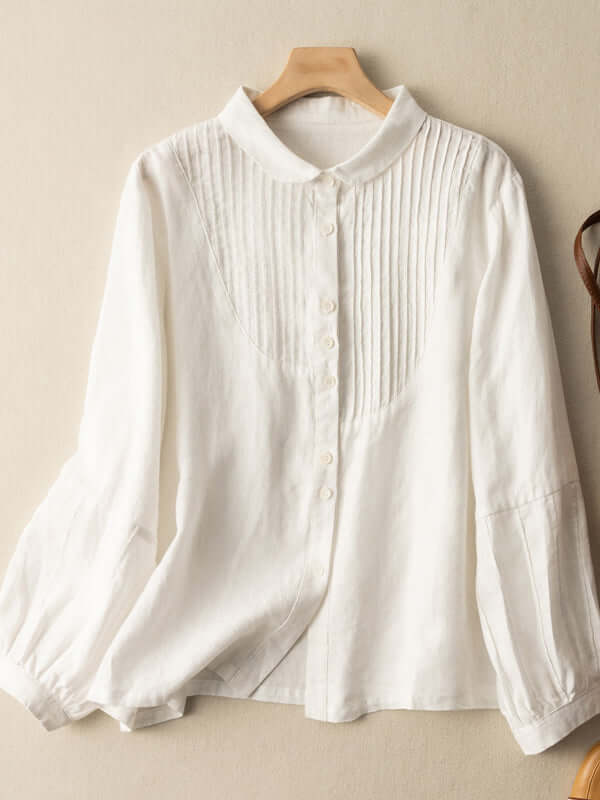Ink Green Linen Pleated Casual Shirt Long Sleeve