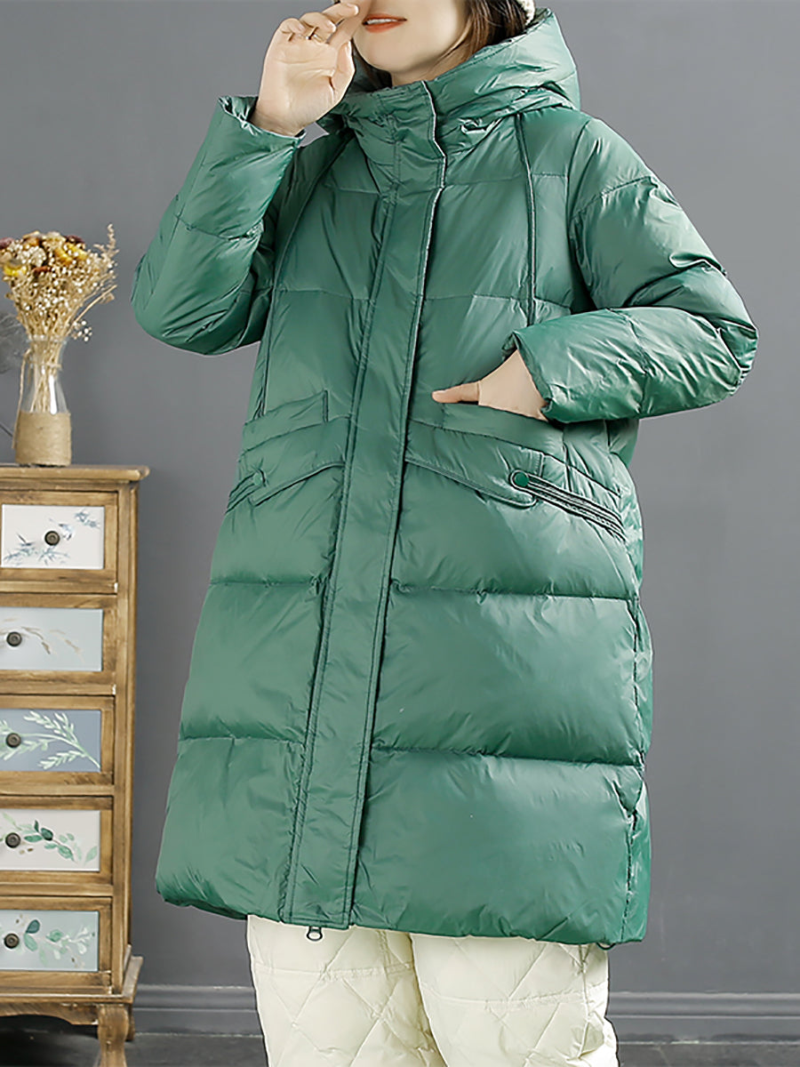 Winter Solid Warm Loose Hooded Down Coat