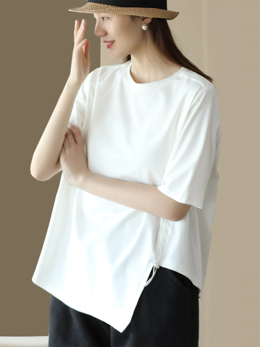 Women Casual Irregular Adjustable Hem Solid Summer Tops