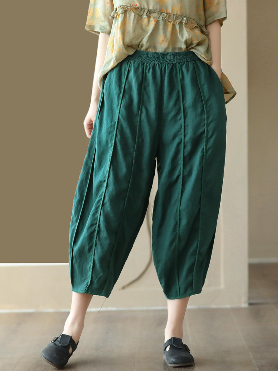 Summer Solid Color Spliced Linen Loose Harem Pants