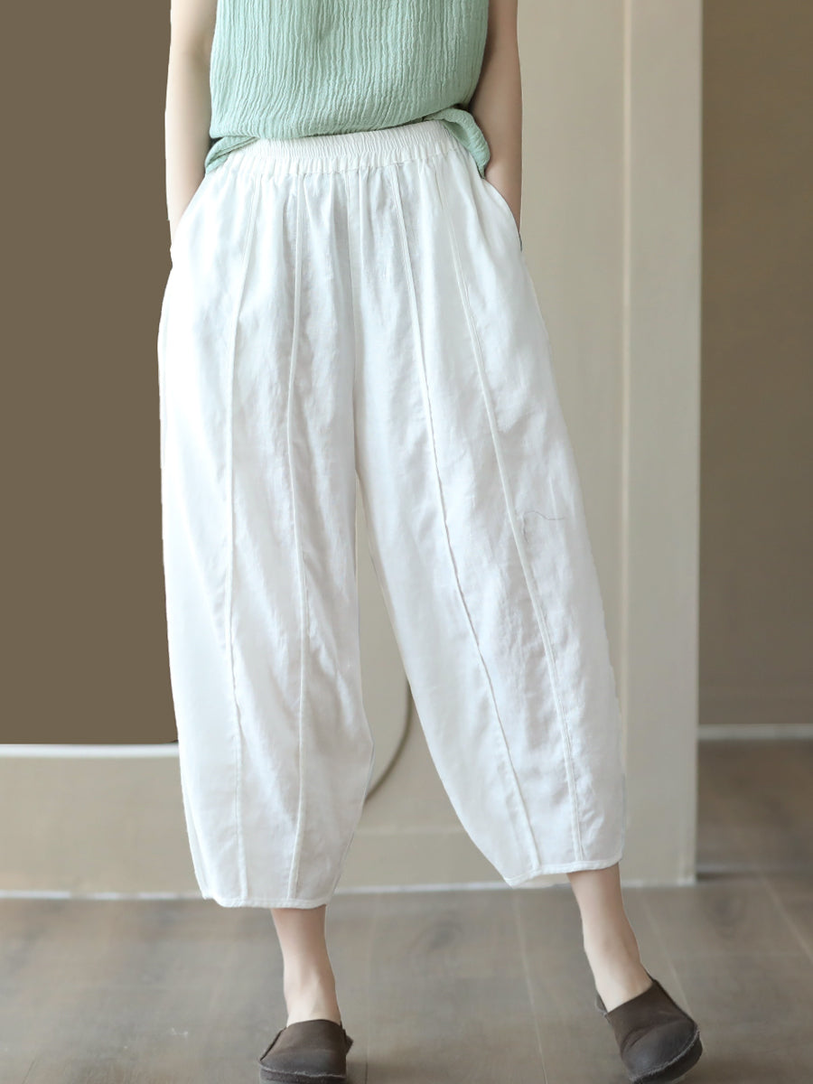 Summer Solid Color Spliced Linen Loose Harem Pants