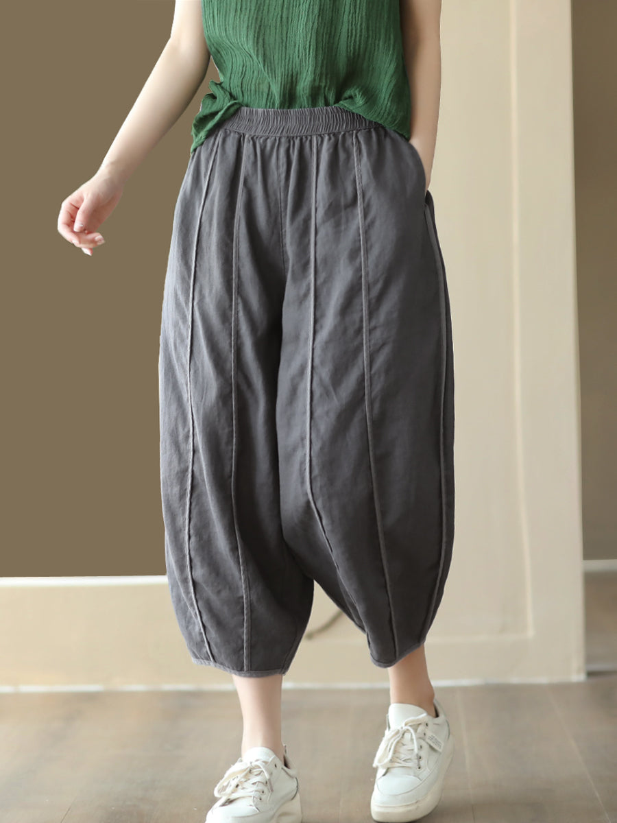 Summer Solid Color Spliced Linen Loose Harem Pants