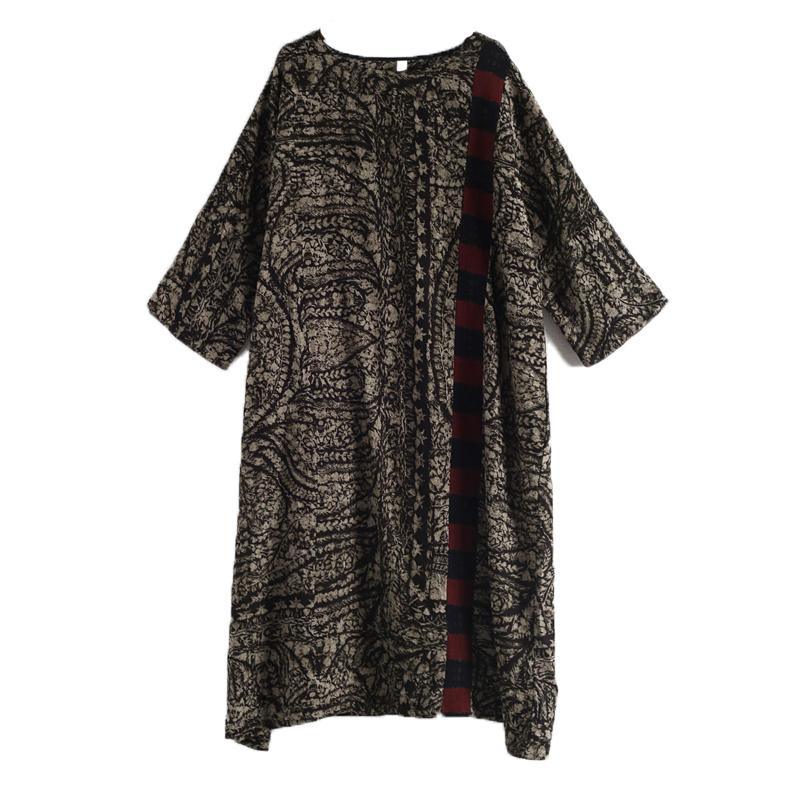 Vivid Gray Print Dresses O Neck Batwing Sleeve Maxi Spring Dresses - Omychic