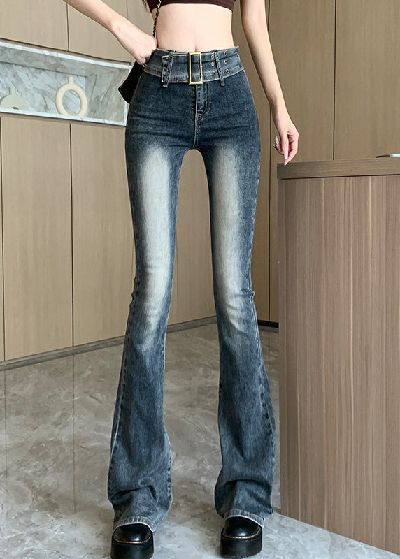 Sexy Navy Patchwork Sashes Flared Jeans Summer