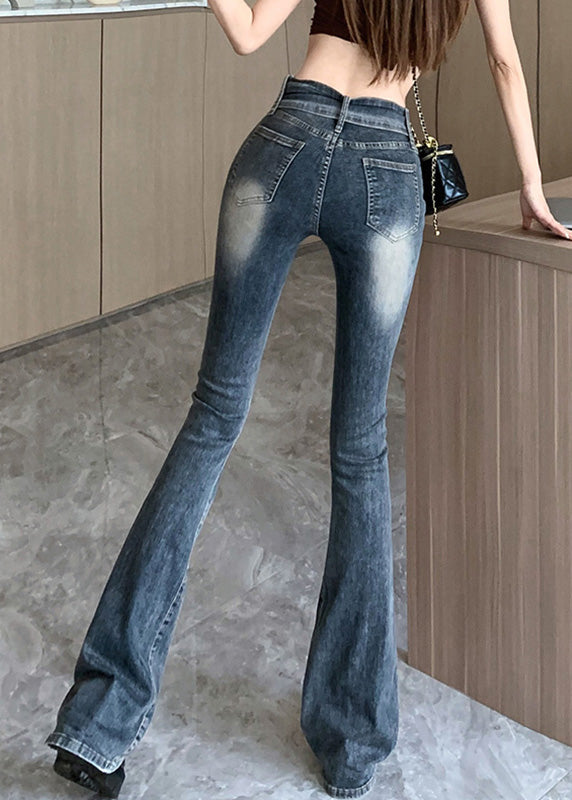 Sexy Navy Patchwork Sashes Flared Jeans Summer