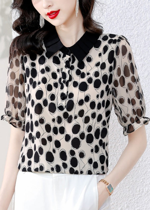 Sexy Peter Pan Collar Dot Chiffon Top Summer