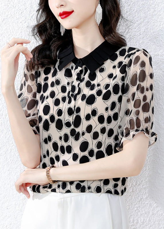Sexy Peter Pan Collar Dot Chiffon Top Summer