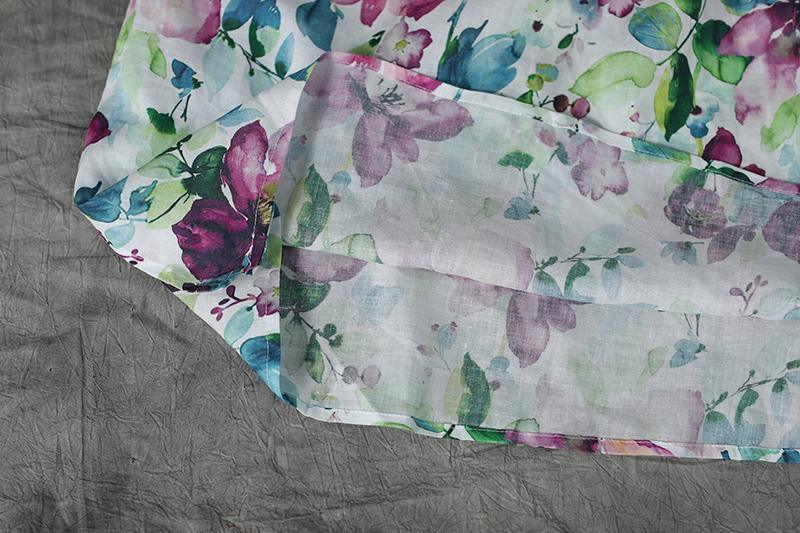Short Sleeve Casual Loose Flower Linen Dress - Omychic