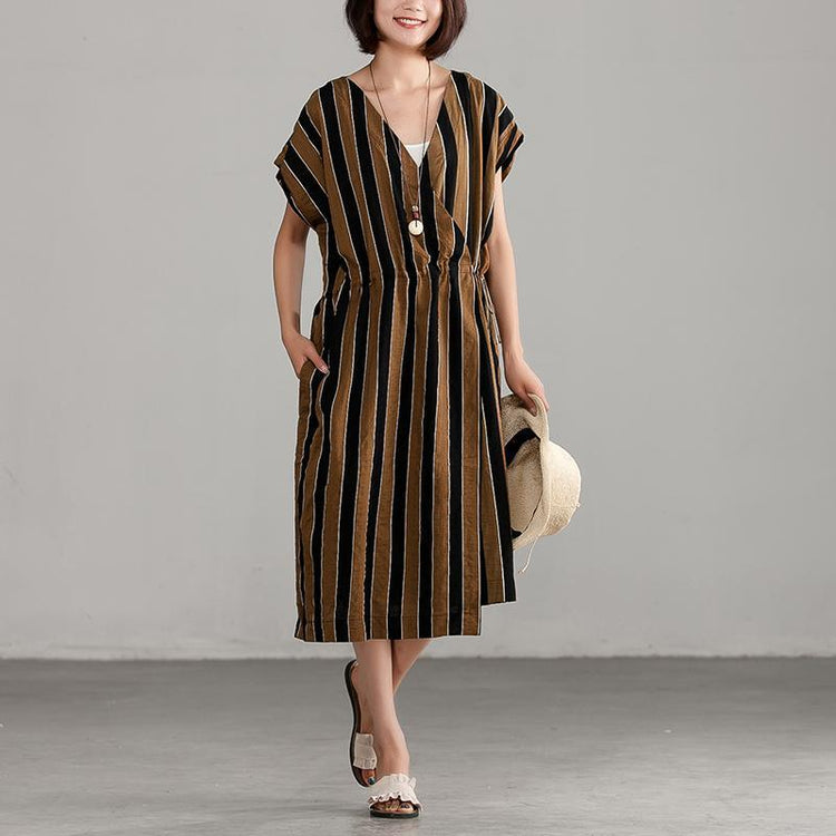 Short Sleeve Loose V-neck Commuter Dress - Omychic