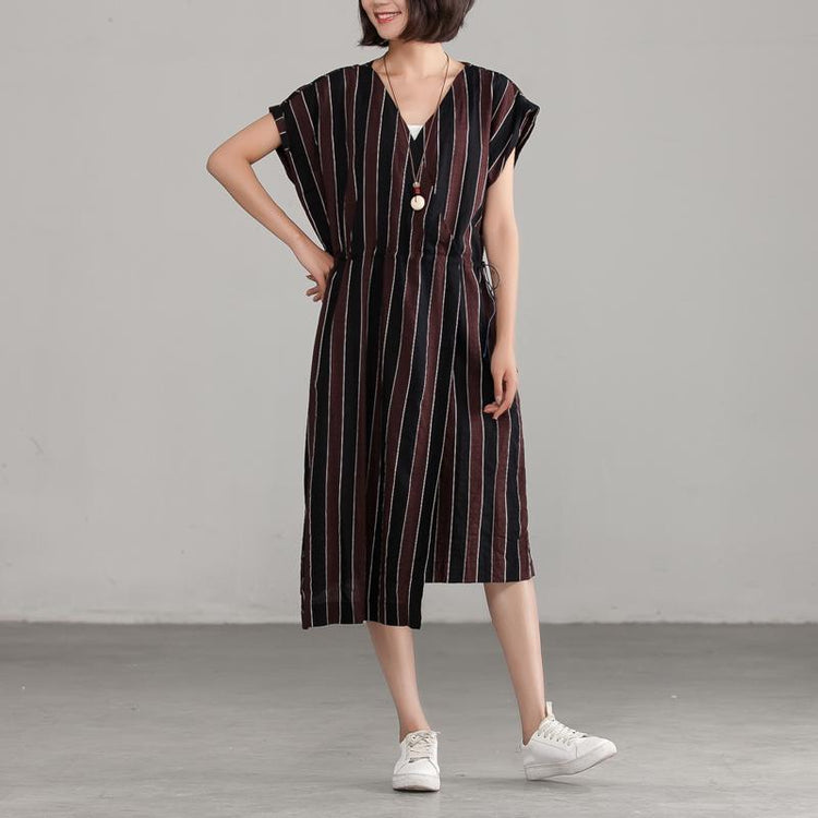 Short Sleeve Loose V-neck Commuter Dress - Omychic
