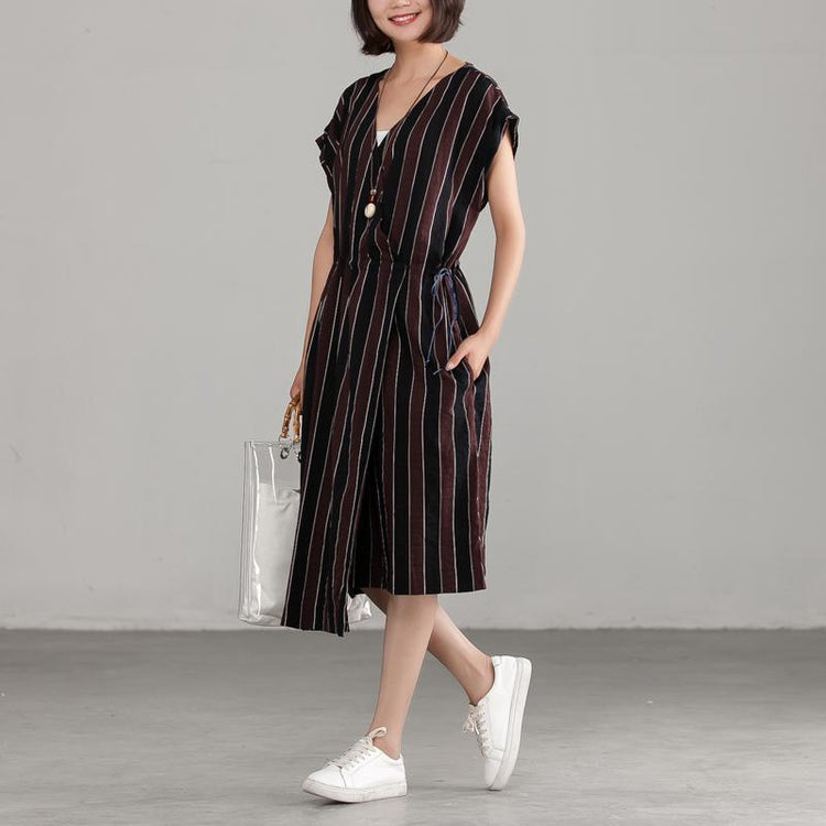 Short Sleeve Loose V-neck Commuter Dress - Omychic