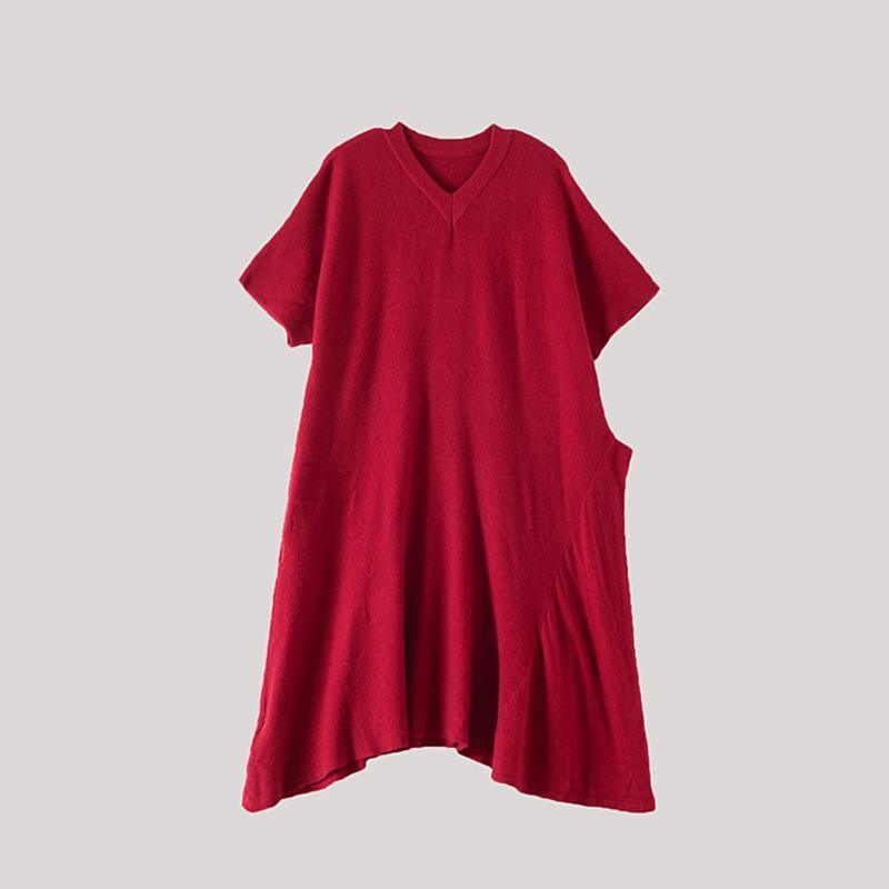 Short Sleeve Pure Color Knit Dress - Omychic
