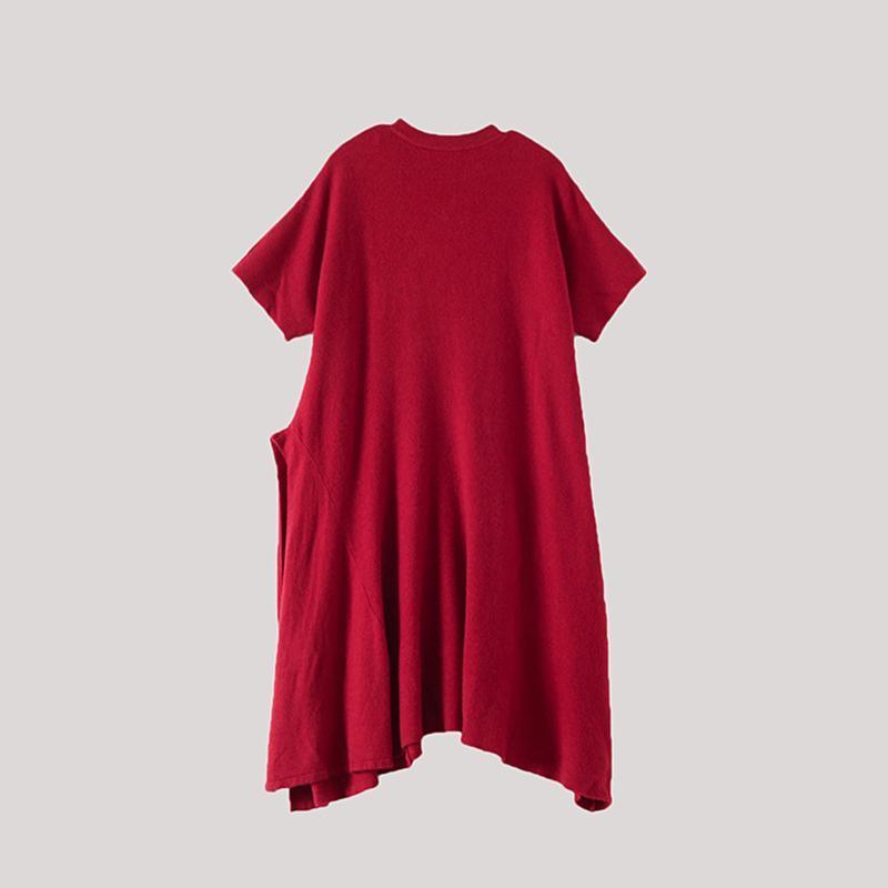 Short Sleeve Pure Color Knit Dress - Omychic