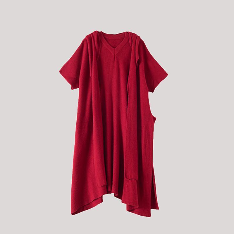 Short Sleeve Pure Color Knit Dress - Omychic