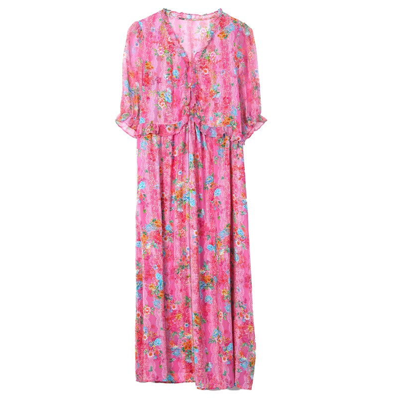 Summer Magnanimous Mulberry Silk V-Neck Dress