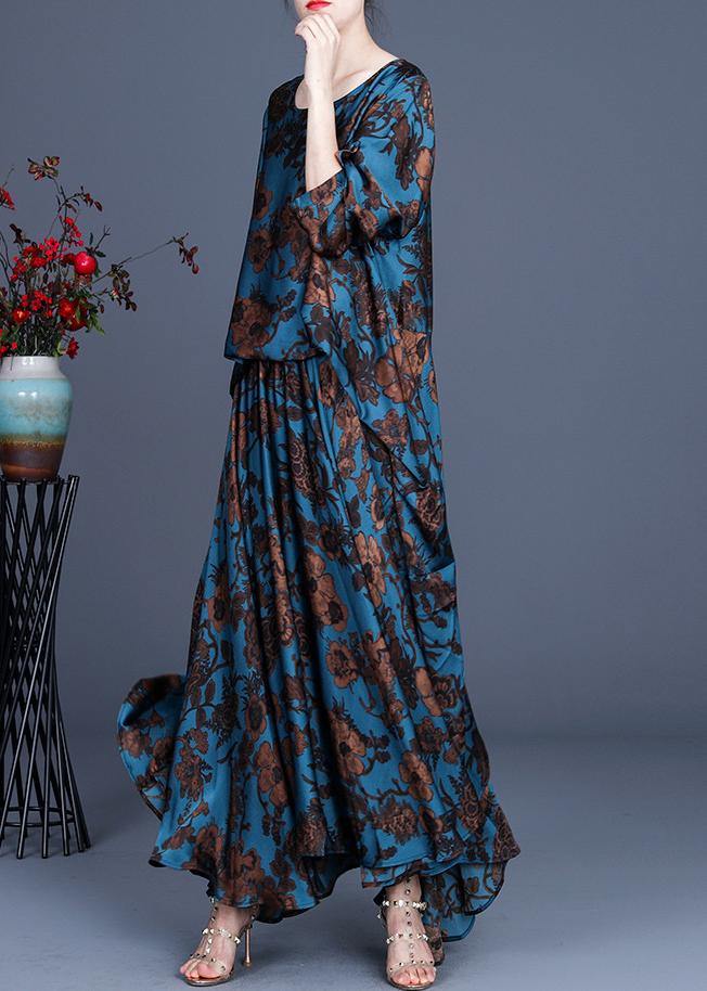Silk floral irregular dress blue - Omychic